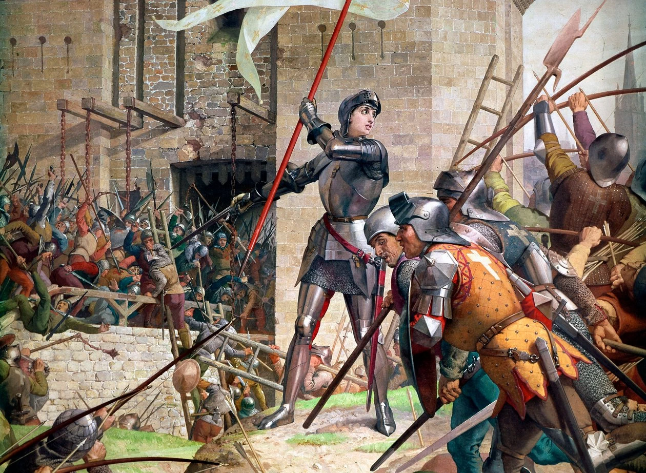 Giovanna d'Arco in armatura davanti a Orleans